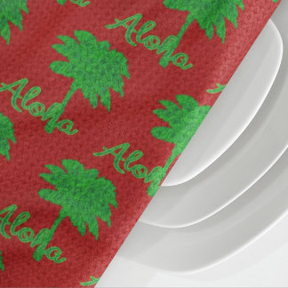 Red Green Palm Aloha Tropical Holiday Tea Towel