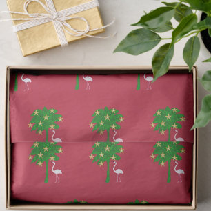 Red Green Palm White Flamingo Tropical Holiday  Tissue Paper