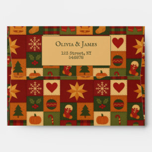 Red Green Patchwork Quilt Rustic Farmhouse Floral Envelope