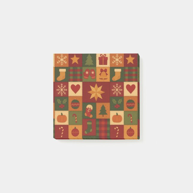 Red Green Patchwork Quilt Rustic Farmhouse Floral Post-it Notes (Front)