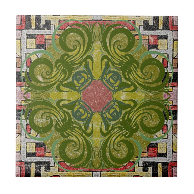 Red Green Pattern Retro Tiles (Front)