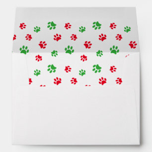 Red Green Paw Prints Name Address Holiday Envelope