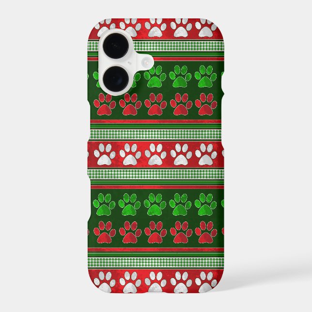 Red green paw prints pattern iPhone 7 case (Back)