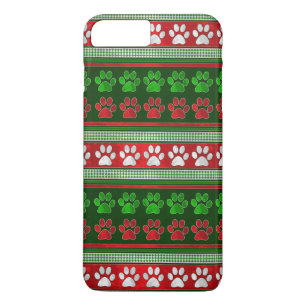 Red green paw prints pattern iPhone 7 case