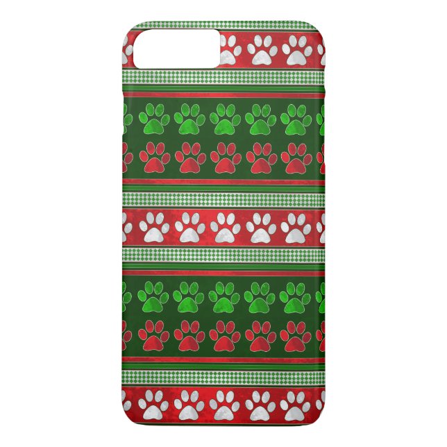 Red green paw prints pattern iPhone 7 case (Back)