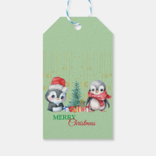 Red Green Penguin Santa Merry Christmas Party Gift Tags