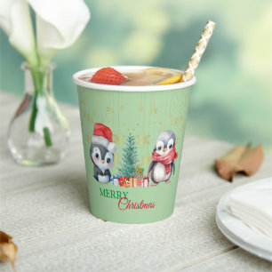 Red Green Penguin Santa Merry Christmas Party Paper Cups