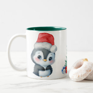Red Green Penguin Santa Merry Christmas Party Two-Tone Coffee Mug