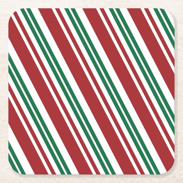Red & Green Peppermint Square Paper Coaster (Front)