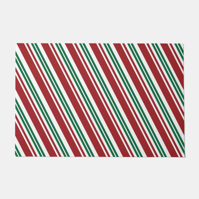 Red & Green Peppermint Stripe Doormat (Front)