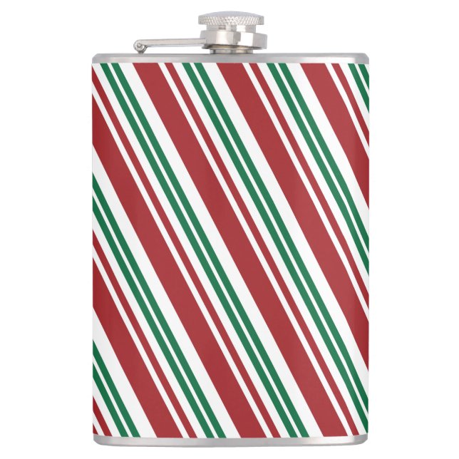 Red & Green Peppermint Stripe Hip Flask (Front)