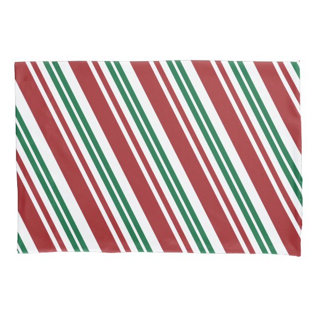 Red & Green Peppermint Stripe Pillowcase (Front-Left)
