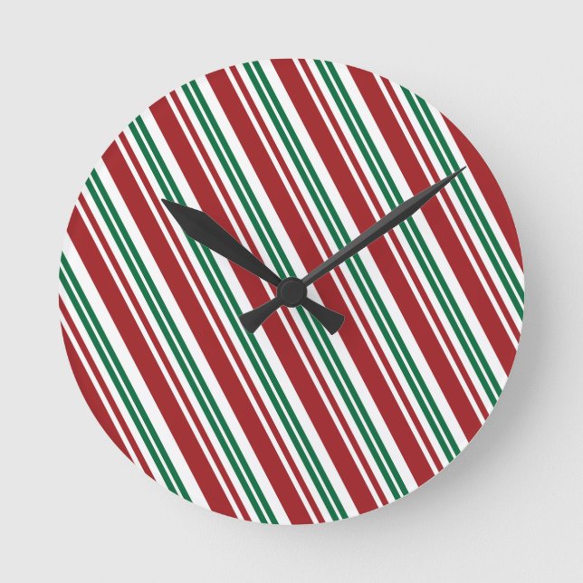 Red & Green Peppermint Stripe Round Clock (Front)