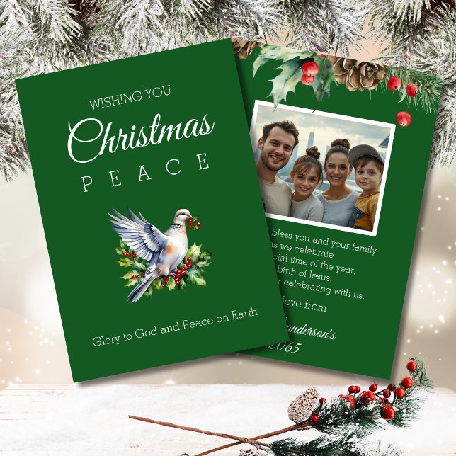 Red Green Photo Peace Dove Christian Christmas Holiday Card (Creator Uploaded)
