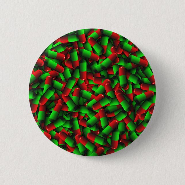red green pills drugs 6 cm round badge (Front)