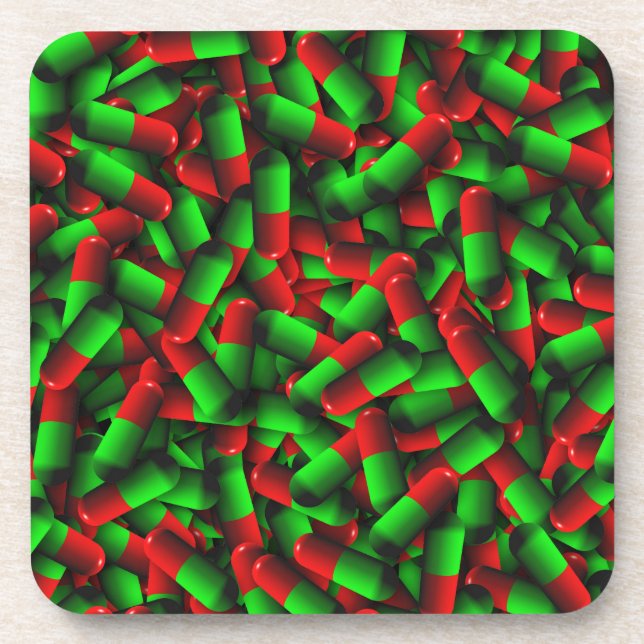 red green pills drugs coaster (Front)