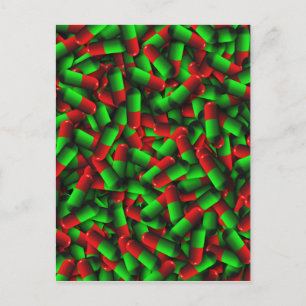 red green pills drugs postcard