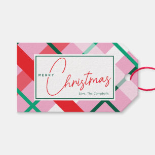 Red Green Pink Christmas Plaid Gift Tag