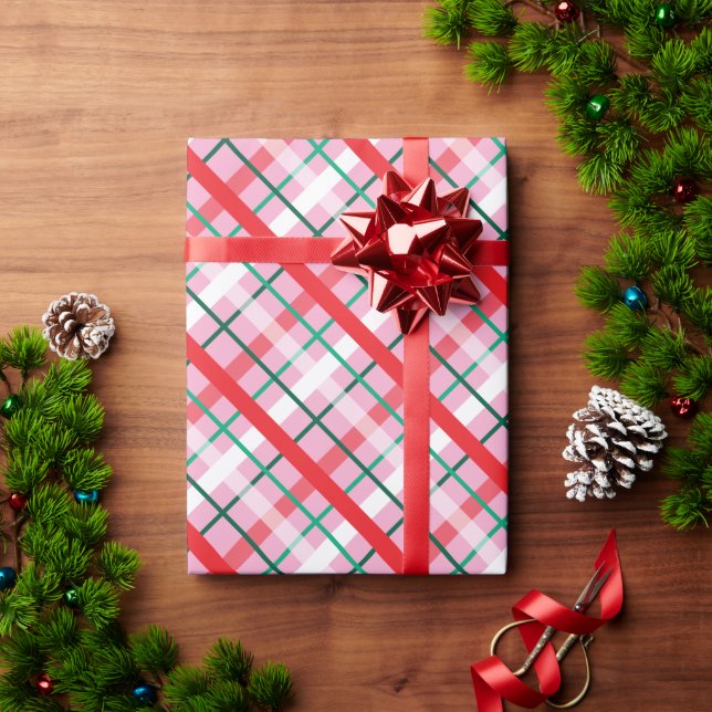 Red Green Pink Christmas Plaid Wrapping Paper (Holiday Gift)