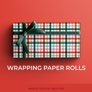 Red Green Pink Plaid Christmas Wrapping Paper
