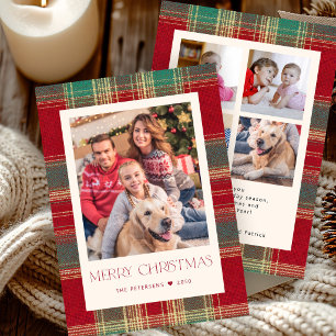 Red green plaid 5 photo Christmas Holiday Card