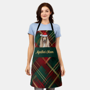 Red Green Plaid and Afghan Hound Dog Christmas Apron