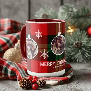 Red Green Plaid Buffalo Check Photo Christmas  Mug