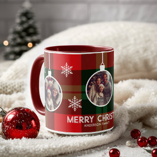 Red Green Plaid Buffalo Check Photo Christmas  Mug