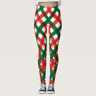 Red Green Plaid Christmas Leggings Women