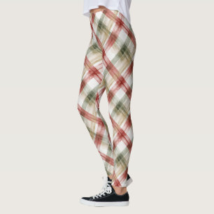 Red Green Plaid Christmas Stripes Leggings