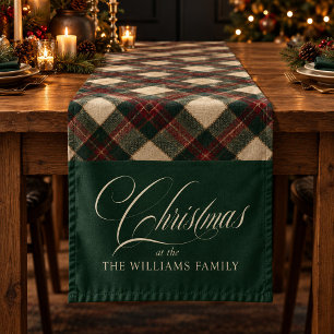 Red Green Plaid Dark Green Ivory Christmas Family Short Table Runner
