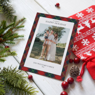 Red & Green Plaid Family Photo Holiday Card