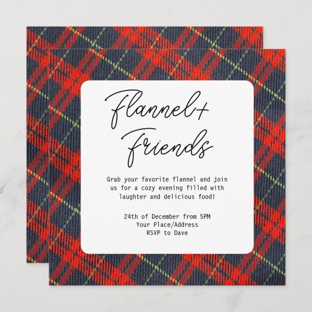 Red Green Plaid Flannel & Friends Christmas Party Invitation (Front/Back)