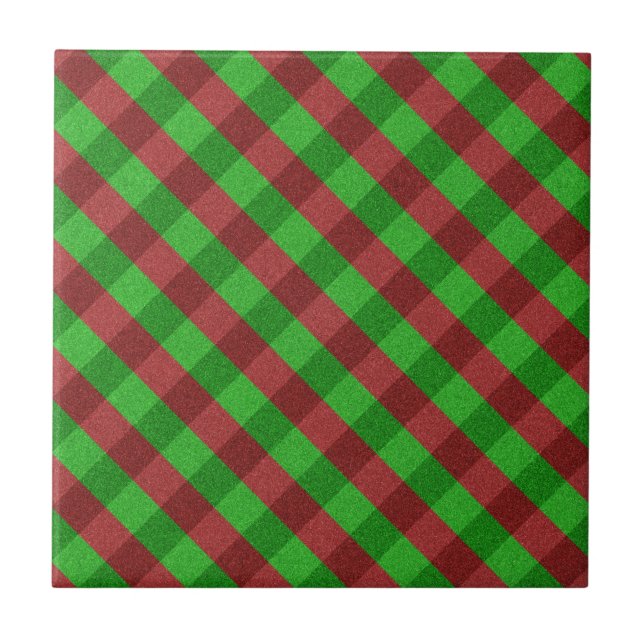Red & Green Plaid Glitter Ceramic Tile (Front)