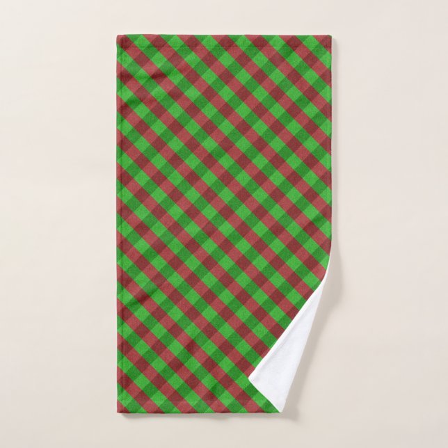 Red & Green Plaid Glitter Hand Towel (Hand Towel)