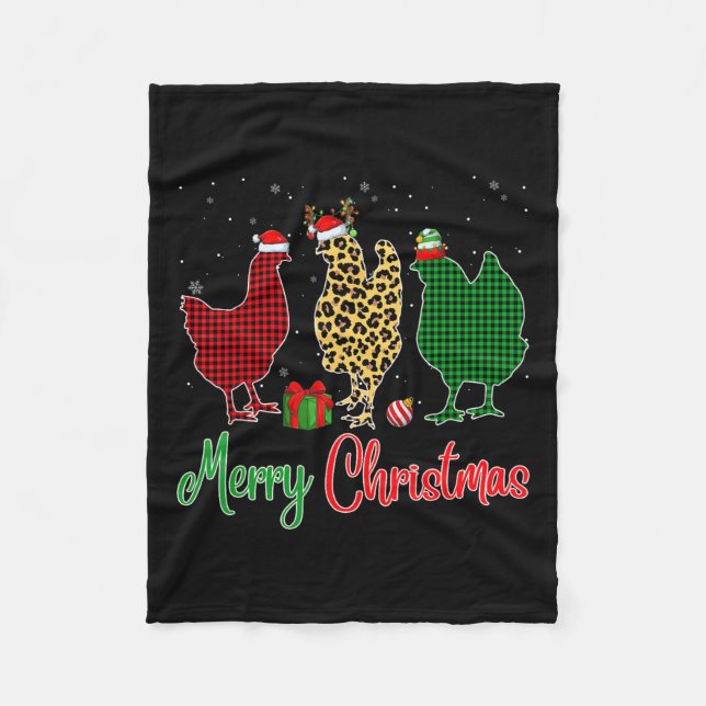 Red Green Plaid Leopard Chickens Santa Elf Hat Chr Fleece Blanket (Front)