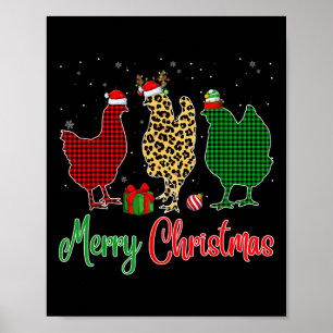 Red Green Plaid Leopard Chickens Santa Elf Hat Chr Poster