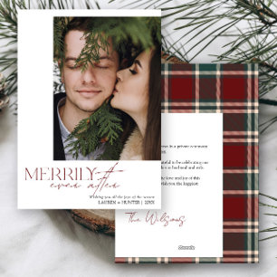 Red & Green Plaid Merrily Ever After Wedding Photo Holiday Card