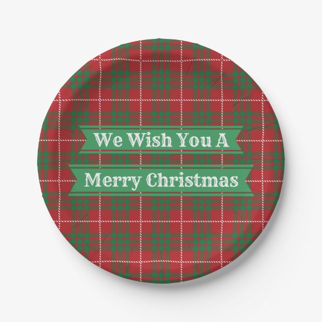 Red & Green Plaid Paper Plate (Front)