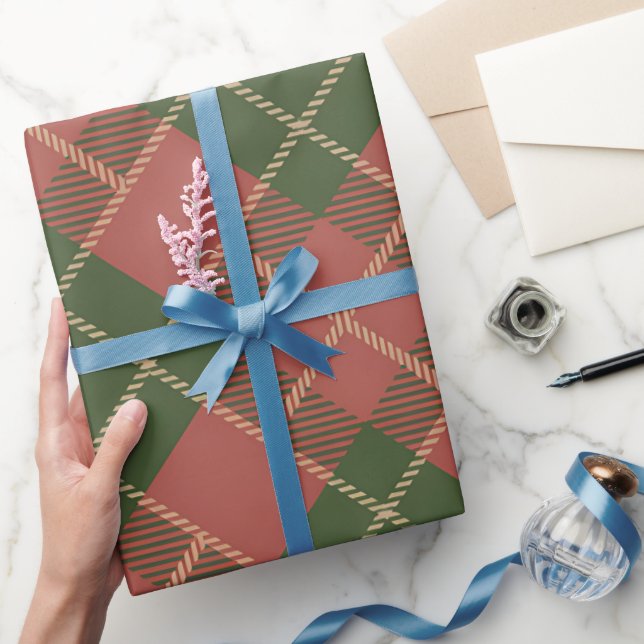 Red Green Plaid Pattern Wrapping Paper (Gifting)