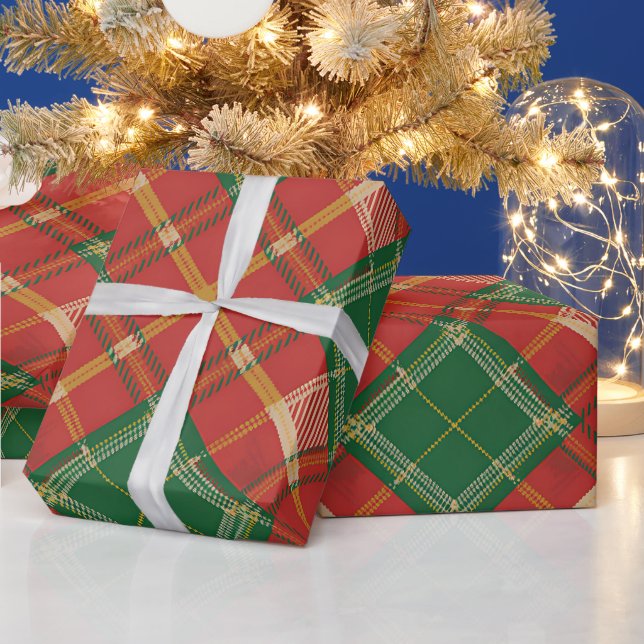 Red Green Plaid Pattern Wrapping Paper (Holidays)