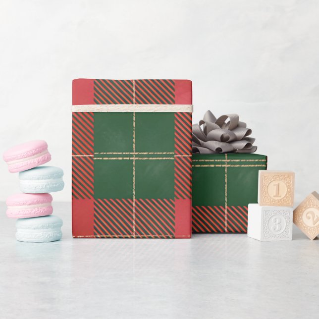 Red Green Plaid Pattern Wrapping Paper (Baby Shower)