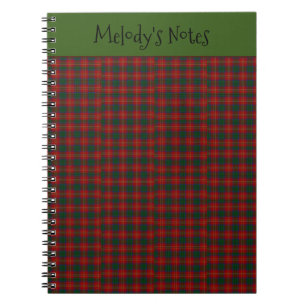 Red Green Plaid Pattern Writer's Personalised Name Notebook
