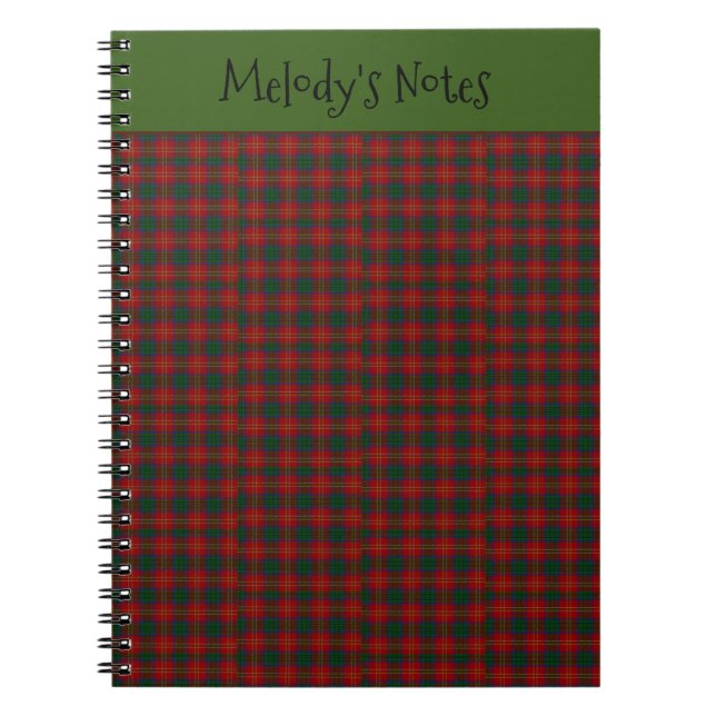 Red Green Plaid Pattern Writer's Personalised Name Notebook (Front)