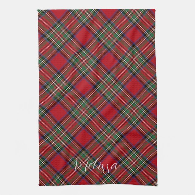 Red Green Plaid Rustic Classic Tartan Tea Towel (Vertical)