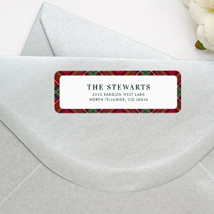 Red Green Plaid Stewart Tartan Return Address Label