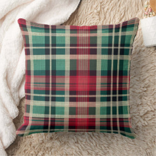 Red Green Plaid Stripes Cushion
