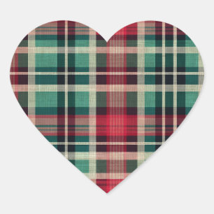 Red Green Plaid Stripes Heart Sticker