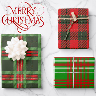 Red & Green Plaid Tartan 3 High Quality Vibrant Wrapping Paper Sheet