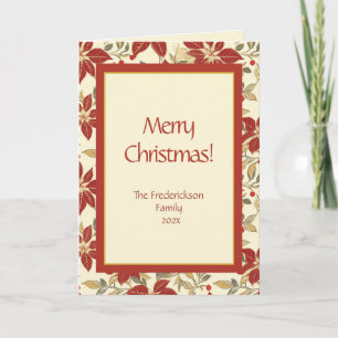 Red Green Poinsettias Christmas Holiday Card